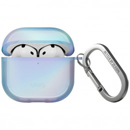 UNIQ Iridescia dėklas, skirtas AirPods 4 ausinėms, pakabinamas – holografinės mėlynos spalvos