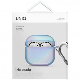 UNIQ Iridescia dėklas, skirtas AirPods 4 ausinėms, pakabinamas – holografinės mėlynos spalvos