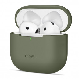 „Tech-Protect“ silikoninis dėklas, skirtas „Apple AirPods 4“ ausinėms – alyvuogių spalvos