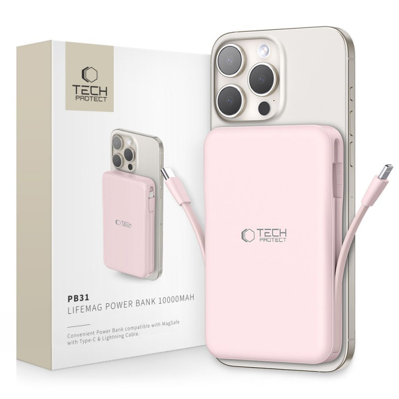 „Tech-Protect PB31 LifeMag MagSafe“ 10000 mAh išorinė baterija – rožinė