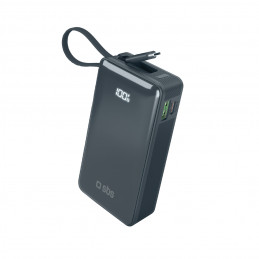 SBS 10000 mAh 20W išorinė baterija su integruotu USB-C laidu ir skaitmeniniu ekranu – tamsiai pilka