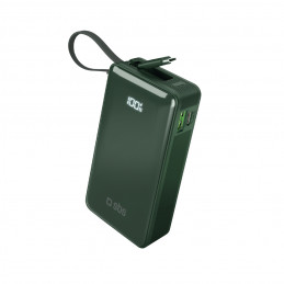 SBS 10000 mAh 20W išorinė baterija su integruotu USB-C laidu ir skaitmeniniu ekranu – žalia