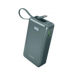 SBS 10000 mAh 20W išorinė baterija su integruotu USB-C laidu ir skaitmeniniu ekranu – pilka