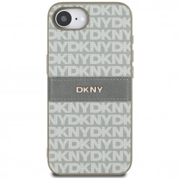 DKNY iPhone 16e dėklas su tekstūros raštu ir toninėmis juostelėmis – smėlio spalvos