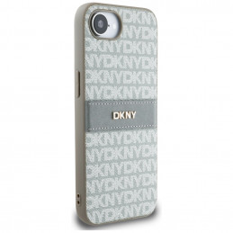 DKNY iPhone 16e dėklas su tekstūros raštu ir toninėmis juostelėmis – smėlio spalvos