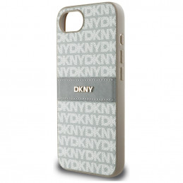 DKNY iPhone 16e dėklas su tekstūros raštu ir toninėmis juostelėmis – smėlio spalvos