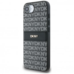 DKNY iPhone 16e dėklas su tekstūros raštu ir toninėmis juostelėmis – juodas