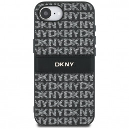 DKNY iPhone 16e dėklas su tekstūros raštu ir toninėmis juostelėmis – juodas