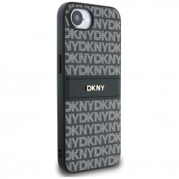 DKNY iPhone 16e dėklas su tekstūros raštu ir toninėmis juostelėmis – juodas