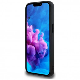 DKNY iPhone 16e dėklas su tekstūros raštu ir toninėmis juostelėmis – juodas