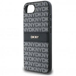 DKNY iPhone 16e dėklas su tekstūros raštu ir toninėmis juostelėmis – juodas