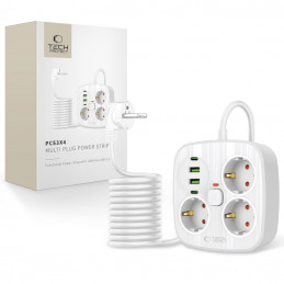 „Tech-Protect PCS3X4“ maitinimo lizdas, 3 lizdai, 2xUSB-A, 2xUSB-C, 200 cm - baltas