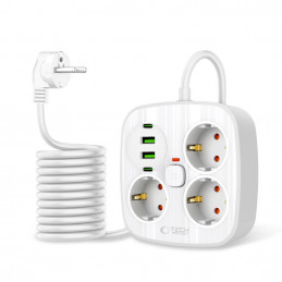 „Tech-Protect PCS3X4“ maitinimo lizdas, 3 lizdai, 2xUSB-A, 2xUSB-C, 200 cm - baltas