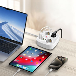 „Tech-Protect PCS3X4“ maitinimo lizdas, 3 lizdai, 2xUSB-A, 2xUSB-C, 200 cm - baltas