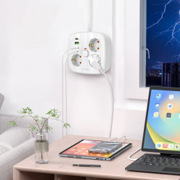 „Tech-Protect PCS3X4“ maitinimo lizdas, 3 lizdai, 2xUSB-A, 2xUSB-C, 200 cm - baltas