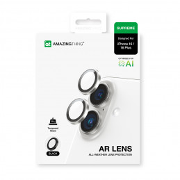 „AMAZINGTHING AR“ aliuminio 2 objektyvų stiklas su kameros objektyvo rėmeliu, skirtas „iPhone 16 / 16 Plus“ – juodas