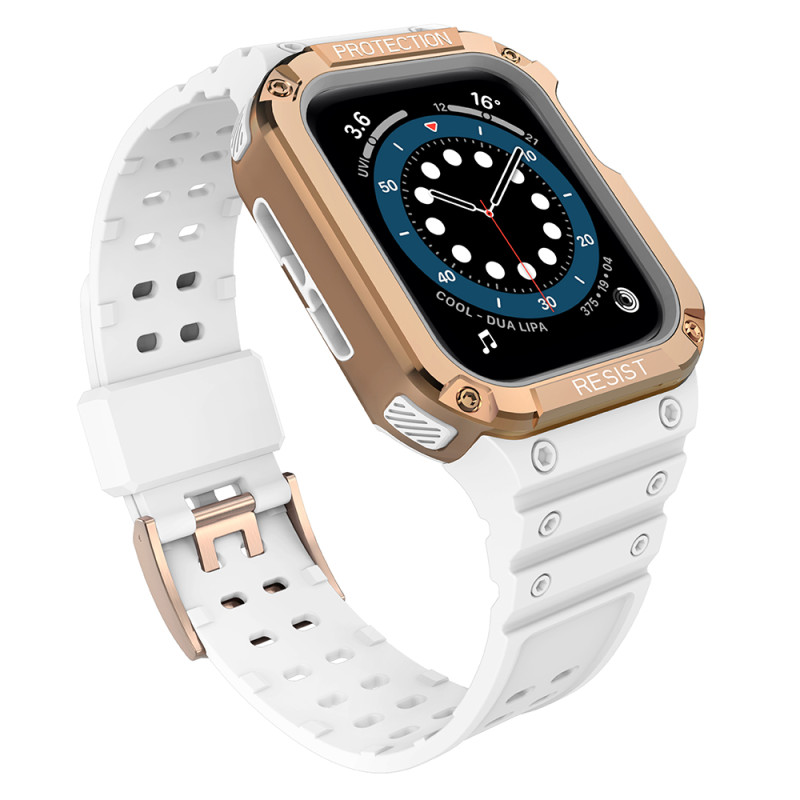 Apsaugokite dirželį su dėklu Apple Watch 7/ 6/ 5/ 4/ 3/ 2/ SE (41/ 40/ 38mm) dėklas Šarvuotas laikrodžio dangtelis balta...