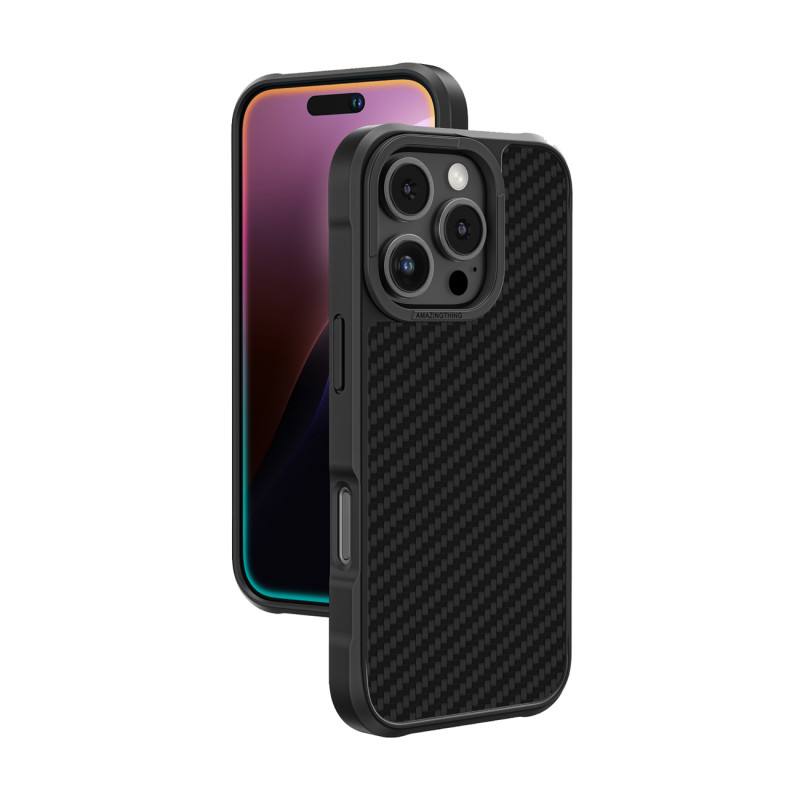 NUOSTABUS „Titan Max“ dėklas su 1500D aramidiniu pluoštu, skirtas „iPhone 16 Pro“ – juodas