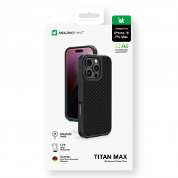 NUOSTABUS „Titan Max“ dėklas su 1500D aramidiniu pluoštu, skirtas „iPhone 16 Pro Max“ – juodas