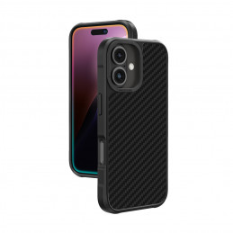 NUOSTABUS „Titan Max“ dėklas su 1500D aramidiniu pluoštu, skirtas „iPhone 16“ – juodas