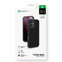 NUOSTABUS „Titan Max“ dėklas su 1500D aramidiniu pluoštu, skirtas „iPhone 16“ – juodas