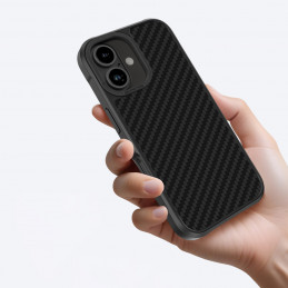 NUOSTABUS „Titan Max“ dėklas su 1500D aramidiniu pluoštu, skirtas „iPhone 16“ – juodas