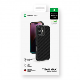 NUOSTABUS „Titan Max“ dėklas su 1500D aramidiniu pluoštu, skirtas „iPhone 16 Plus“ – juodas