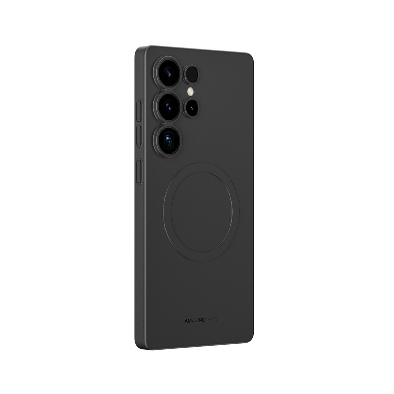 NUOSTABUS minimalaus dizaino oro dėklas su magnetiniu žiedu, skirtas „Samsung Galaxy S25 Ultra“ – juodas