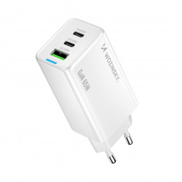 „Wozinsky GaN“ 65 W įkroviklis su USB-A ir 2 USB-C prievadais bei 65 W USB-C laidu – baltas