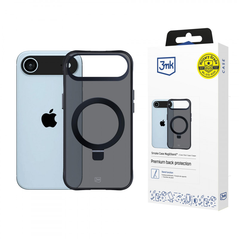 3mk dūminis dėklas su magnetu ir stovu, skirtas „iPhone Air“ – juodas
