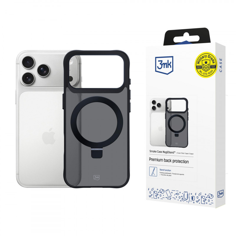 3mk dūminis dėklas su magnetu ir stovu, skirtas iPhone 17 Pro - juodas