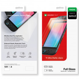 NUOSTABUS „Radix Full Glass“ grūdintas stiklas, skirtas „Nintendo Switch 2“ (2 vnt.)