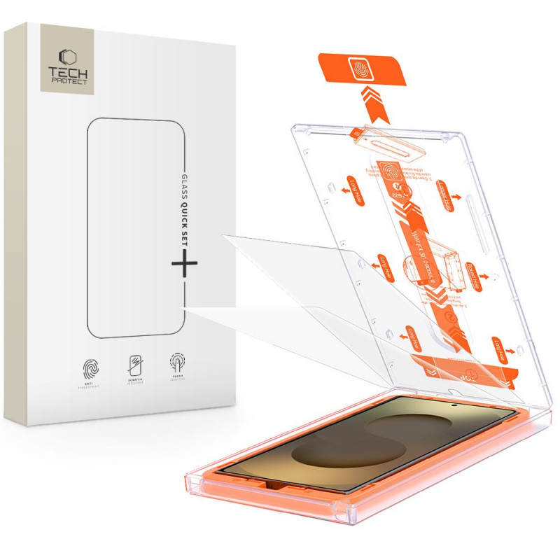 „Tech-Protect Quick Set+“ grūdintas stiklas, skirtas „Samsung Galaxy S25 Ultra“ – skaidrus