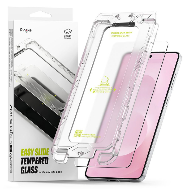„Ringke Easy Slide“ grūdinto stiklo 2 vnt. pakuotė, skirta „Samsung Galaxy S25 Edge“ – skaidrus