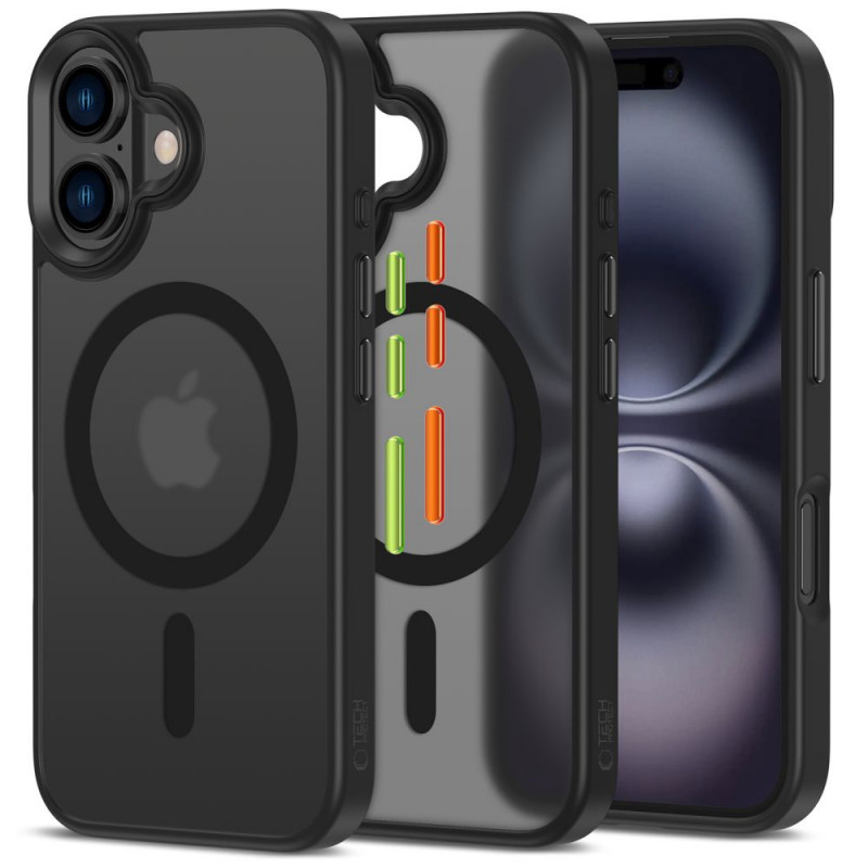 „Tech-Protect MagMat Magsafe“ 3 dalių „iPhone 16“ dėklas – matinės juodos spalvos