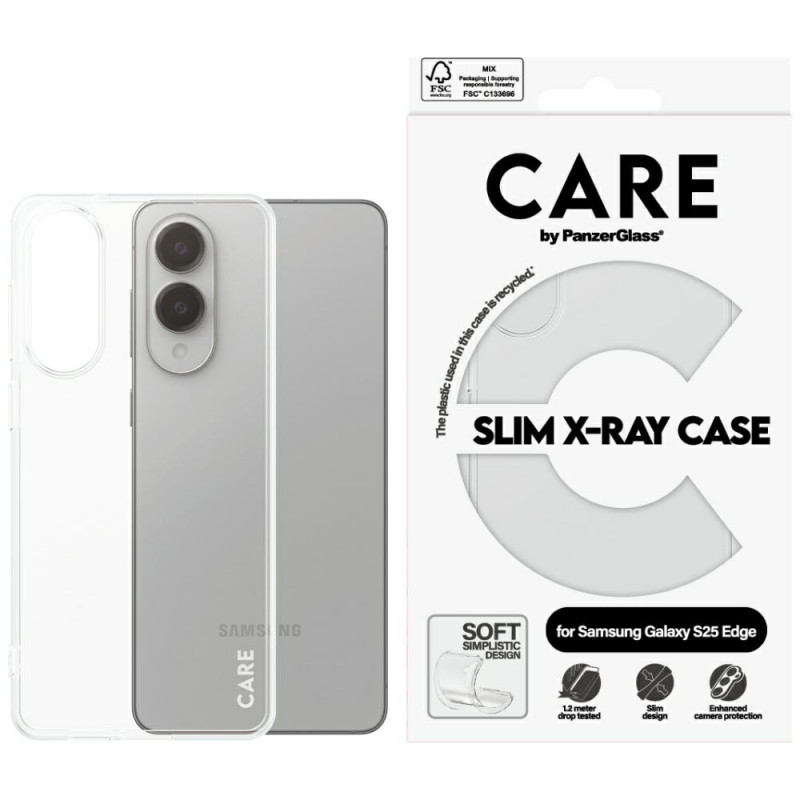 „CARE by PanzerGlass“ madingas rentgeno dėklas, skirtas „Samsung Galaxy S25 Edge“ – skaidrus