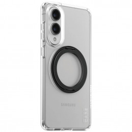 „CARE by PanzerGlass“ su juodu stovu ir QI dėklu, skirtu „Samsung Galaxy S25 Edge“ – permatomas