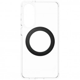 „CARE by PanzerGlass“ su juodu stovu ir QI dėklu, skirtu „Samsung Galaxy S25 Edge“ – permatomas