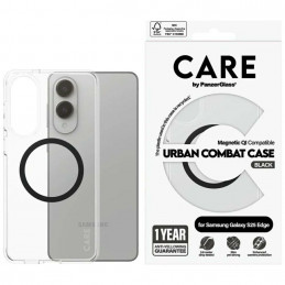„CARE by PanzerGlass Flagship Urban Combat“ juodas QI dėklas, skirtas „Samsung Galaxy S25 Edge“ – skaidrus