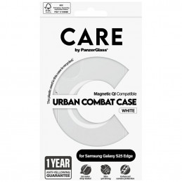 „CARE by PanzerGlass Flagship Urban Combat White QI“ dėklas, skirtas „Samsung Galaxy S25 Edge“ – skaidrus