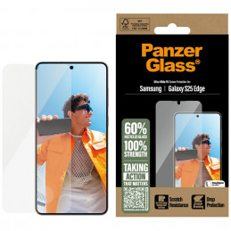 „PanzerGlass“ itin plataus tvirtinimo grūdintas stiklas, skirtas „Samsung Galaxy S25 Edge“ – skaidrus