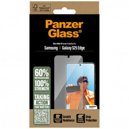 „PanzerGlass“ itin plataus tvirtinimo grūdintas stiklas, skirtas „Samsung Galaxy S25 Edge“ – skaidrus