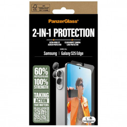„PanzerGlass Hoops+UWF 2in1“ apsauginis stiklas ir objektyvas, skirtas „Samsung Galaxy S25 Edge“ – skaidrus