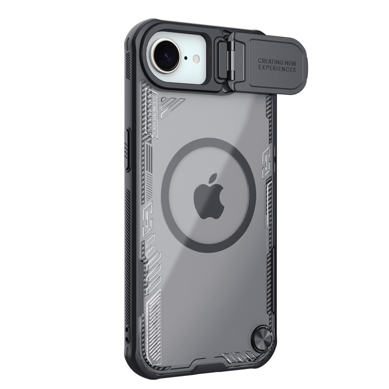„Nillkin Iceblade Prop“ magnetinis dėklas su objektyvo dangteliu ir stovu, skirtas „iPhone 16e“ – juodas