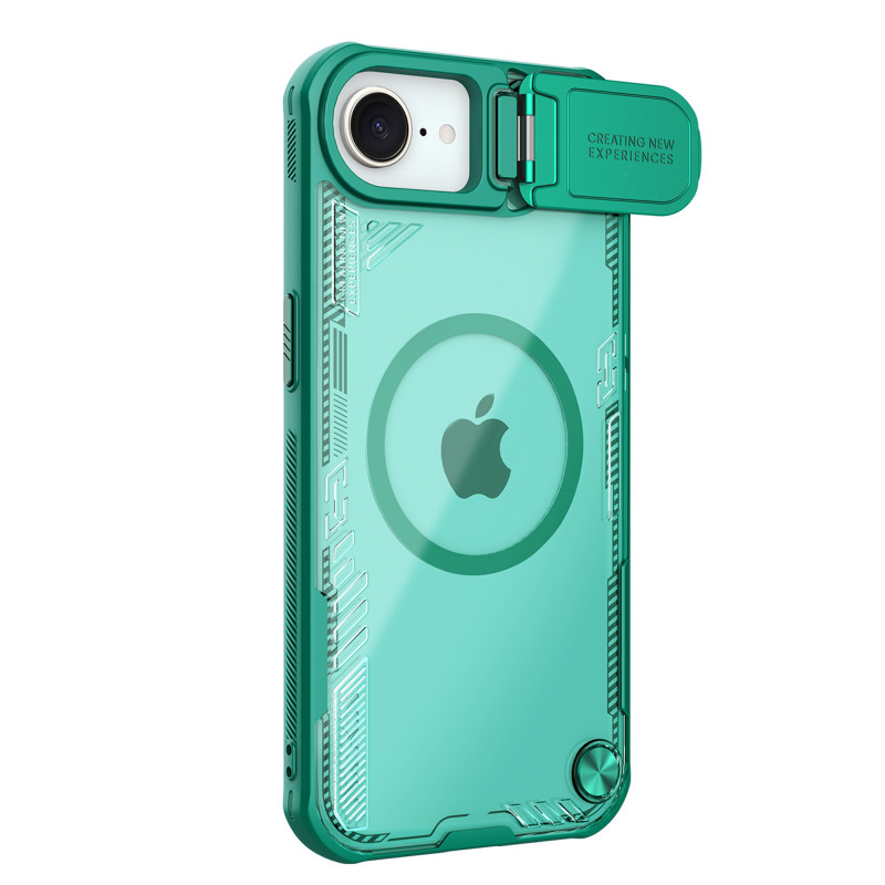 „Nillkin Iceblade Prop“ magnetinis dėklas su kameros dangteliu ir stovu, skirtas „iPhone 16e“ – žalias