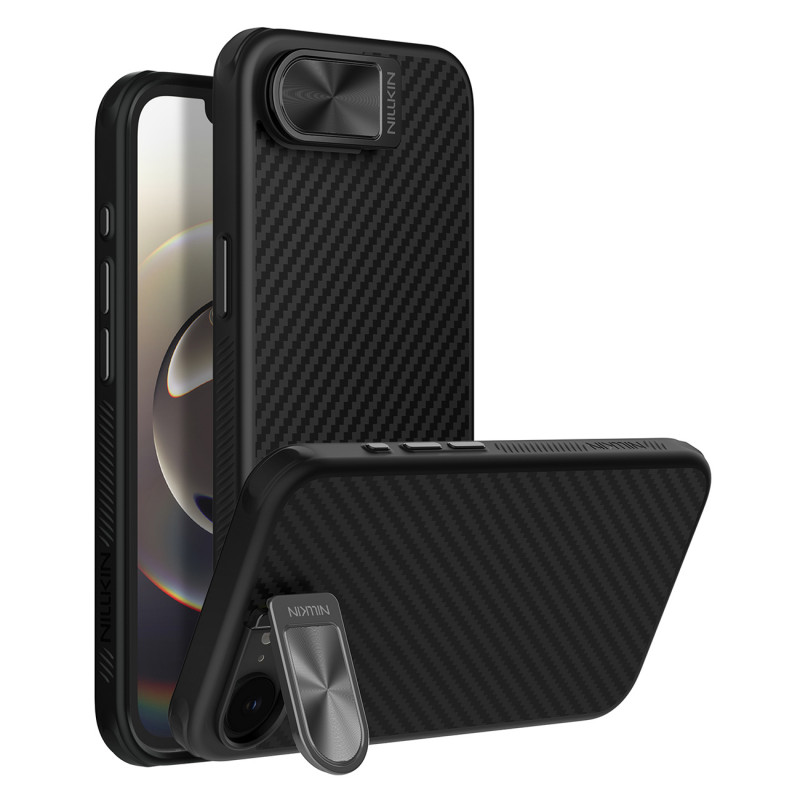 „Nillkin CarboProp“ magnetinis dėklas su kameros dangteliu ir stovu, skirtas „iPhone 16e“ – juodas