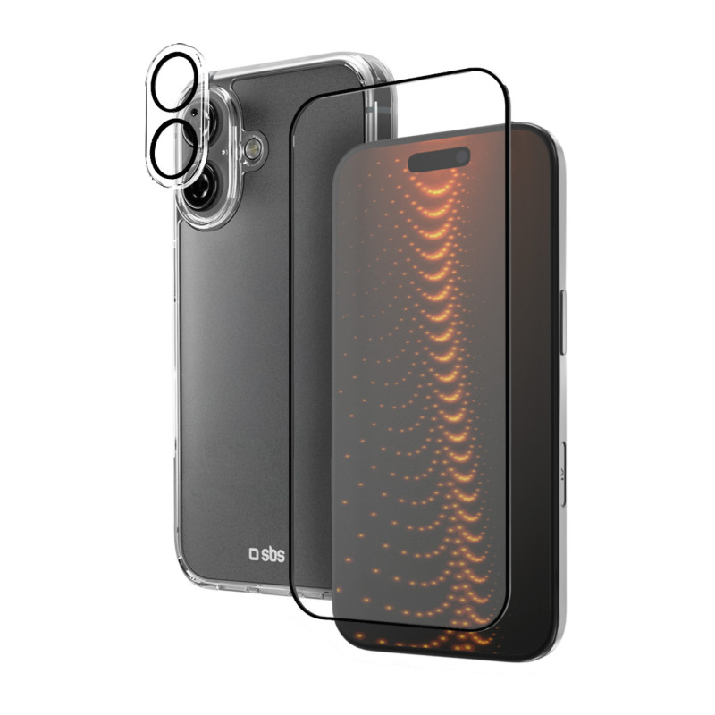 SBS rinkinys su D3O technologija, skirtas „iPhone 16“ – dėklas + ekrano ir kameros apsauginis stiklas – skaidrus