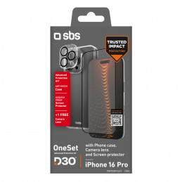 SBS rinkinys su D3O technologija, skirtas „iPhone 16 Pro“ – dėklas + ekrano ir kameros apsauga – skaidrus