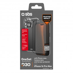 SBS rinkinys su D3O technologija, skirtas „iPhone 16 Pro Max“ – dėklas + ekrano ir kameros apsauga – skaidrus