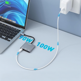 „Wozinsky WHCH-01“ USB-C šakotuvas PD 100W HDMI 4K@30Hz USB-A 10Gbps - pilkas
